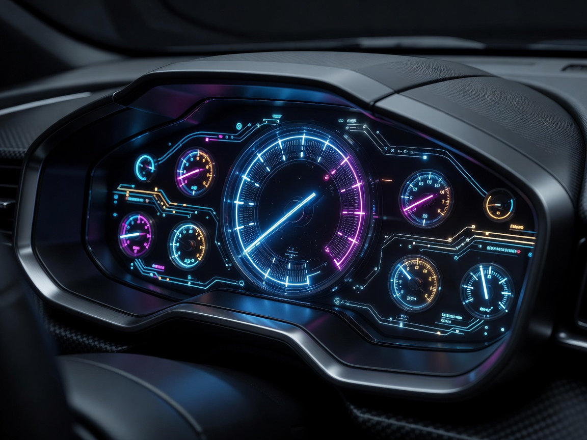 High-tech glowing speedometer dashboard
