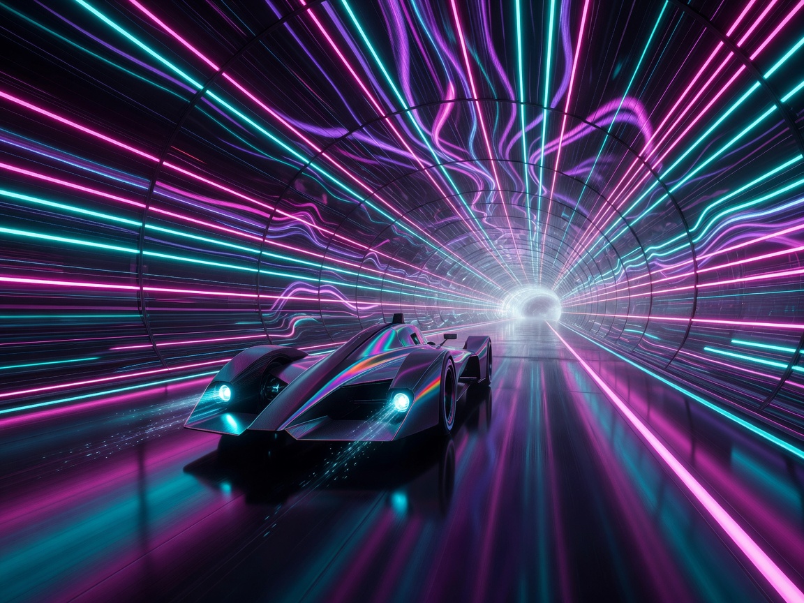 Futuristic neon racing tunnel